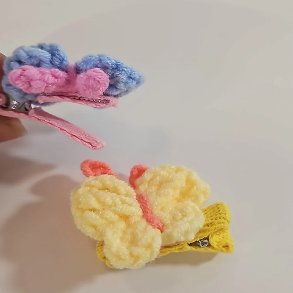 Hand Crafted Hand Knit Crochet Butterfly Hair Clip blue-yellow 1